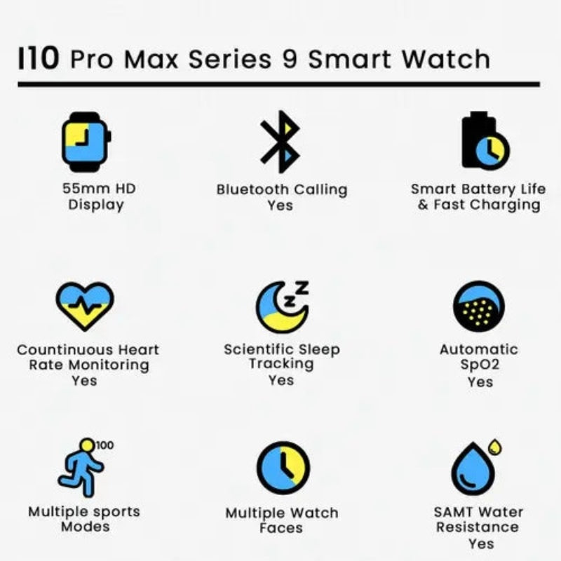 i10 Pro Max Smart Watch Series 9 – Bluetooth Call, AMOLED Display, Fitness & Health Tracker | 49m