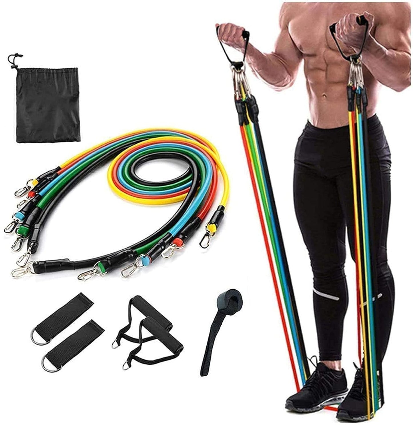 Gym Belt with Box | 5-in-1 Power Exercise Resistance Band Set – Adjustable Fitness Equipment for All | Without Box | Pouch Packing