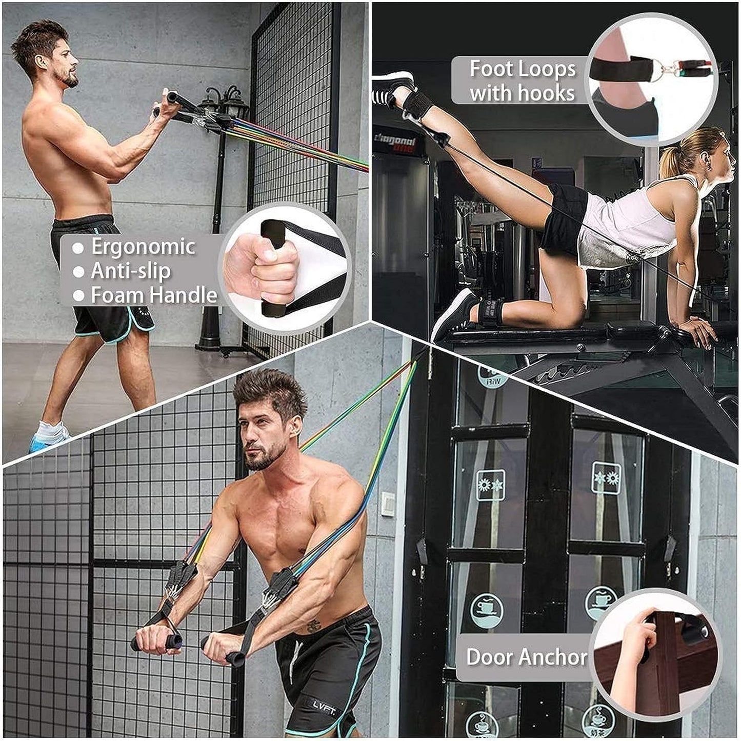 Gym Belt with Box | 5-in-1 Power Exercise Resistance Band Set – Adjustable Fitness Equipment for All | Without Box | Pouch Packing
