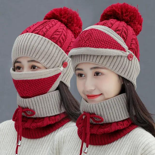 3 Pcs Wool Beanie, Neck Warmer & Face Mask Set – Women’s Winter Warm Plain Knitted Cap | Soft, Cozy & Windproof Cold Weather Set