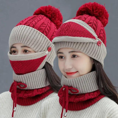 3 Pcs Wool Beanie, Neck Warmer & Face Mask Set – Women’s Winter Warm Plain Knitted Cap | Soft, Cozy & Windproof Cold Weather Set