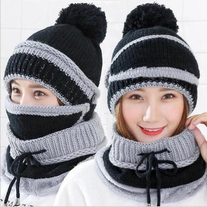 3 Pcs Wool Beanie, Neck Warmer & Face Mask Set – Women’s Winter Warm Plain Knitted Cap | Soft, Cozy & Windproof Cold Weather Set