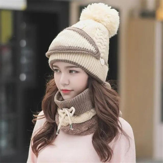 3 Pcs Wool Beanie, Neck Warmer & Face Mask Set – Women’s Winter Warm Plain Knitted Cap | Soft, Cozy & Windproof Cold Weather Set