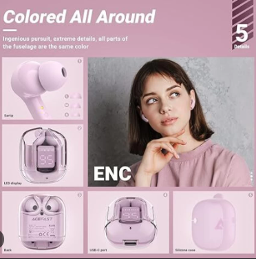 Air31 T6 Crystal Wireless Earphones Bluetooth 5.3 Earbuds with LED Display – Stereo Sound & Fast Charging