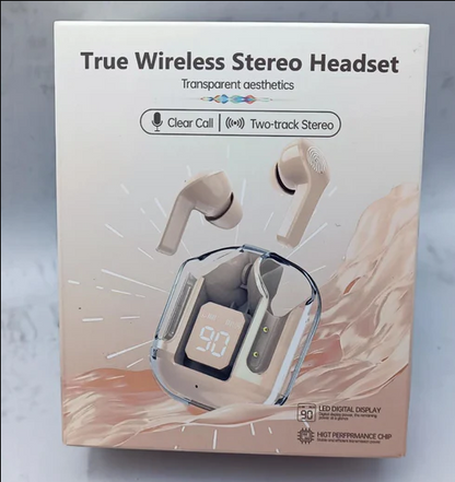 Air31 T6 Crystal Wireless Earphones Bluetooth 5.3 Earbuds with LED Display – Stereo Sound & Fast Charging