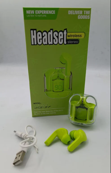 Air31 T6 Crystal Wireless Earphones Bluetooth 5.3 Earbuds with LED Display – Stereo Sound & Fast Charging