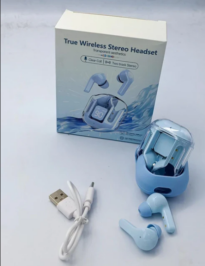 Air31 T6 Crystal Wireless Earphones Bluetooth 5.3 Earbuds with LED Display – Stereo Sound & Fast Charging