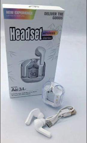 Air31 T6 Crystal Wireless Earphones Bluetooth 5.3 Earbuds with LED Display – Stereo Sound & Fast Charging