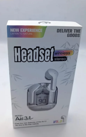 Air31 T6 Crystal Wireless Earphones Bluetooth 5.3 Earbuds with LED Display – Stereo Sound & Fast Charging