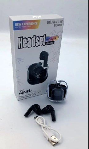 Air31 T6 Crystal Wireless Earphones Bluetooth 5.3 Earbuds with LED Display – Stereo Sound & Fast Charging