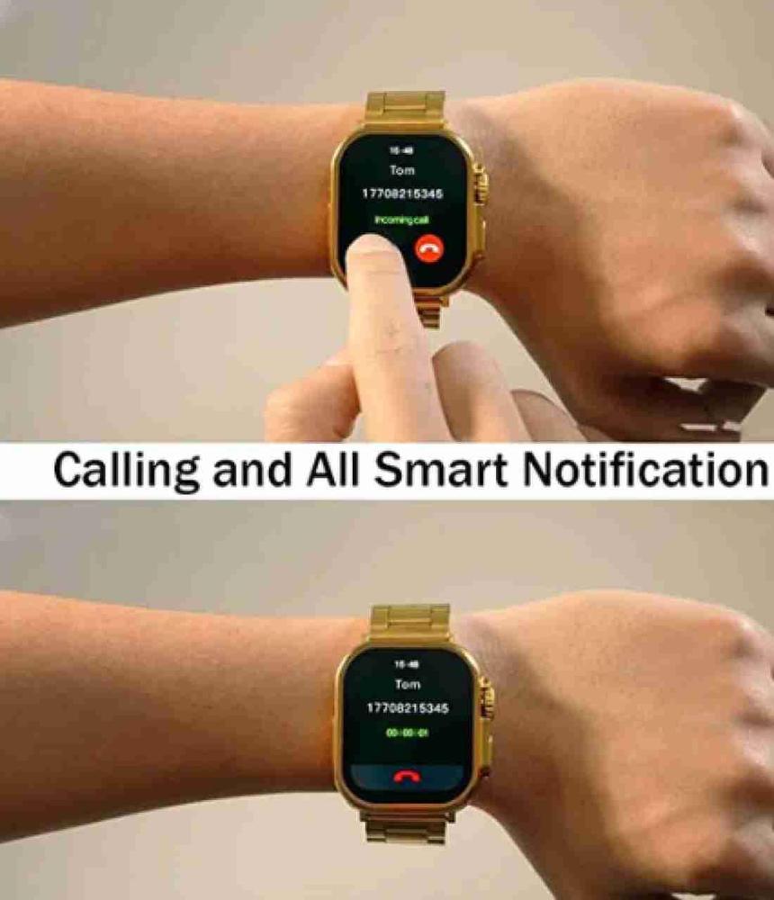 HK9 Ultra – Golden Edition Smart Watch | 2.2” Infinite Display | Bluetooth Calling | Wireless Charging | Fitness & Sleep Tracking | Series 8 Smartwatch