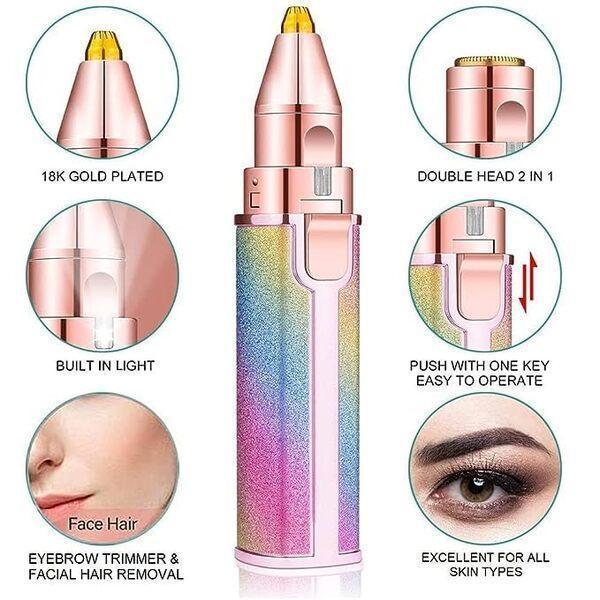 Flawless 2-in-1 Eyebrow Trimmer | Rechargeable Hair Remover with USB Charging Cable and Cleaning Brush