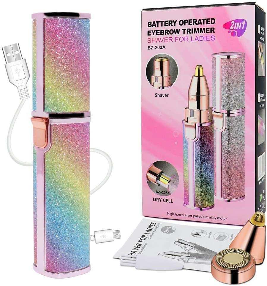 Flawless 2-in-1 Eyebrow Trimmer | Rechargeable Hair Remover with USB Charging Cable and Cleaning Brush