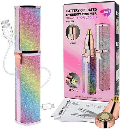 Flawless 2-in-1 Eyebrow Trimmer | Rechargeable Hair Remover with USB Charging Cable and Cleaning Brush
