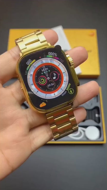 HK9 Ultra – Golden Edition Smart Watch | 2.2” Infinite Display | Bluetooth Calling | Wireless Charging | Fitness & Sleep Tracking | Series 8 Smartwatch
